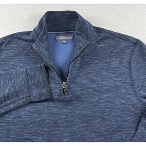 Ike Behar Sweater Mens Large Blue Cotton Tight Knit Quarter Zip Mock Neck Winter